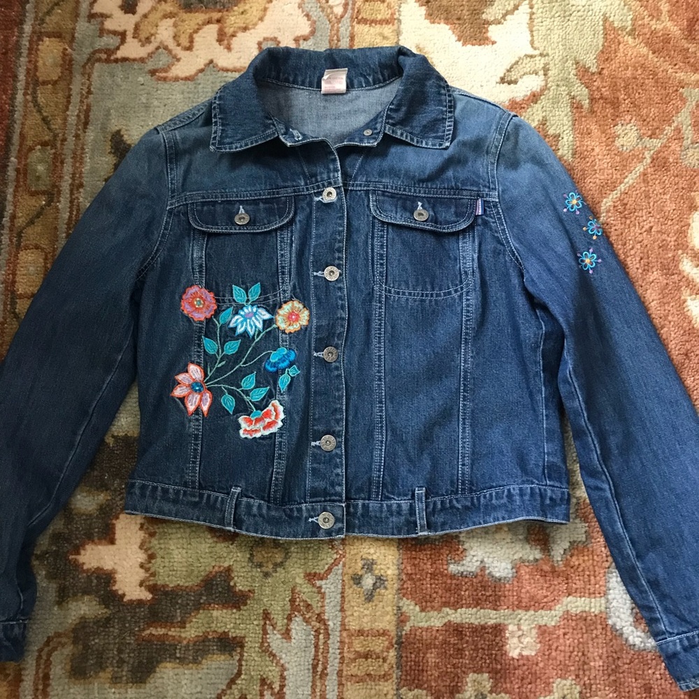 Oilily Misses Denim Embroidered Floral Jacket.
